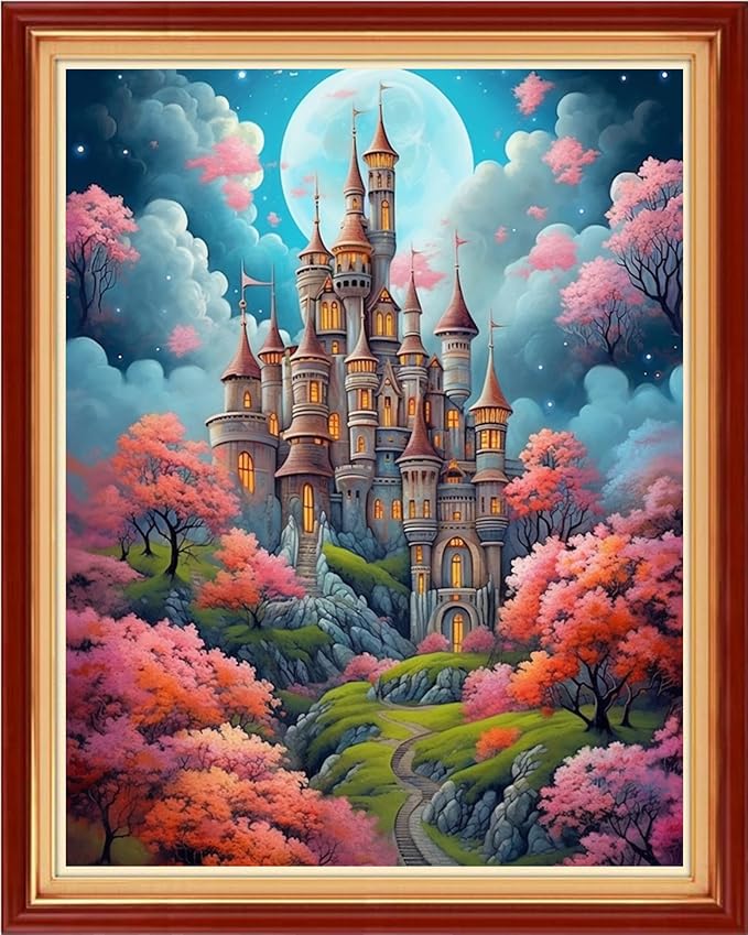 Dimxvean Stamped Cross Stitch Kits,Cross Stitch Kits for Adults Beginners,Embroidery Kits Full Range of Cross Stitch Stamped Kits Needlepoint Kits Cross Stitch Patterns-Magic Castle 16x20 inch