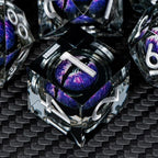 ARUOHHA DND Resin Dice Dragon Eye Dice Liquid Core Purple Sharp Edged Dice Set with Gift Box, Dungeons Polyhedral D and D Dice Set Compatible with D&D Role Playing Game D20 D12 D10 D8 D6