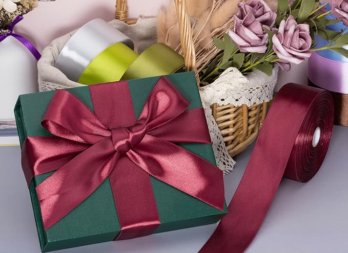 1 1/2 Inch Wine Red Solid Satin Ribbon, 50 Yards Craft Fabric Ribbon for Gift Wrapping Floral Bouquets Wedding Party Decoration