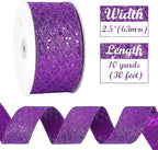 HUIHUANG Purple Wired Ribbon for Christmas Tree 2.5 inch Purple Glitter Diamond Mesh Ribbon for Tree Decoration, Wreaths, Garland, Gift Wrapping, Large Bows Making, Halloween Decor -10 Yards