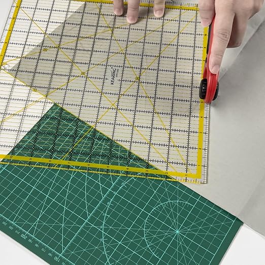 KERING Extra-Large Quilting Ruler - 12.5x12.5 inch Anti-Slip Acrylic Ruler for Patchwork Piecing, Bias Strips & Rotary Cutting, Professional Quilter's Must-Have Tool