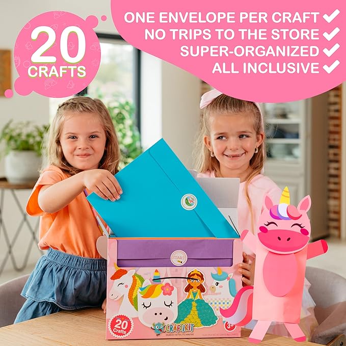 Craftikit® 20 Award-Winning Princess & Unicorn Crafts for Kids Ages 3-10 Years, All-Inclusive Toddler Arts and Craft Kits for Kids, Fun Toddler Craft Box for Girls in Preschool
