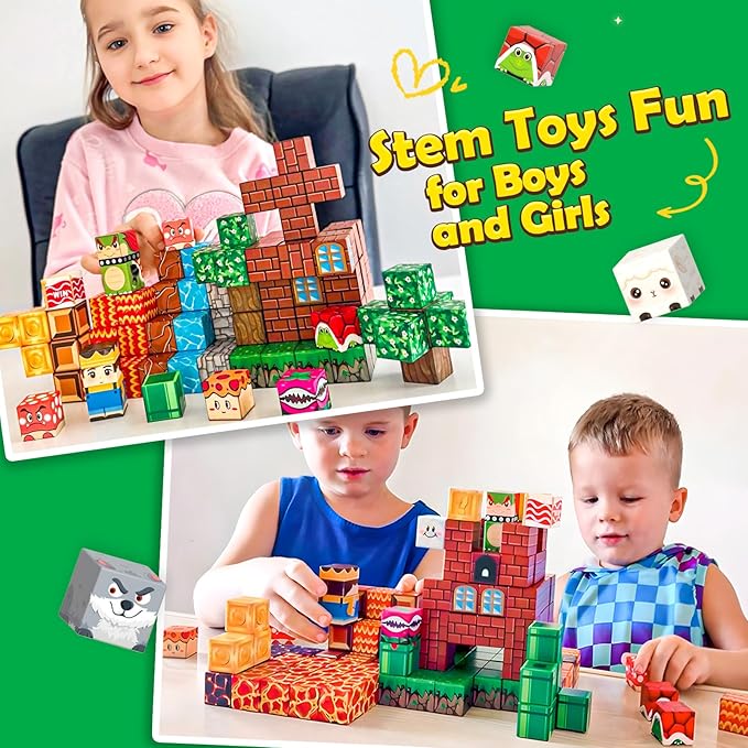 Magnetic Blocks - 150PCS Magnetic Board Building Toys for Boys Age 3-5 4-8 8-12, Kids Toys Build Mine Magnet World & Birthday Gifts for Kids Ages 3-12