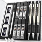 Nicpro 0.9 mm Art Mechanical Pencils Set in Gift Case, 6 PCS Metal Drafting Pencil 0.9mm with 6 Tube HB Lead Refills & 18 PCS Eraser Refills for Adults, Children, Artist Writing, Drawing, Sketching