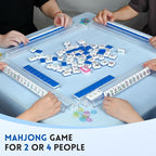 American Mahjong Tile Set,166 Tiles White Blue Acrylic Carving Tiles,Mahjong Game Set with Portable Travel case(Racks Not Included)
