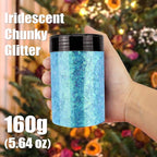 Estanoite Iridescent Chunky Glitter, 160G/5.64OZ Glitter, Mixed Fine & Chunky Glitter for Epoxy Resin, Holographic Glitter for Crafts Tumblers, Halloween Christmas Festival Painting Decor (Baby Blue)