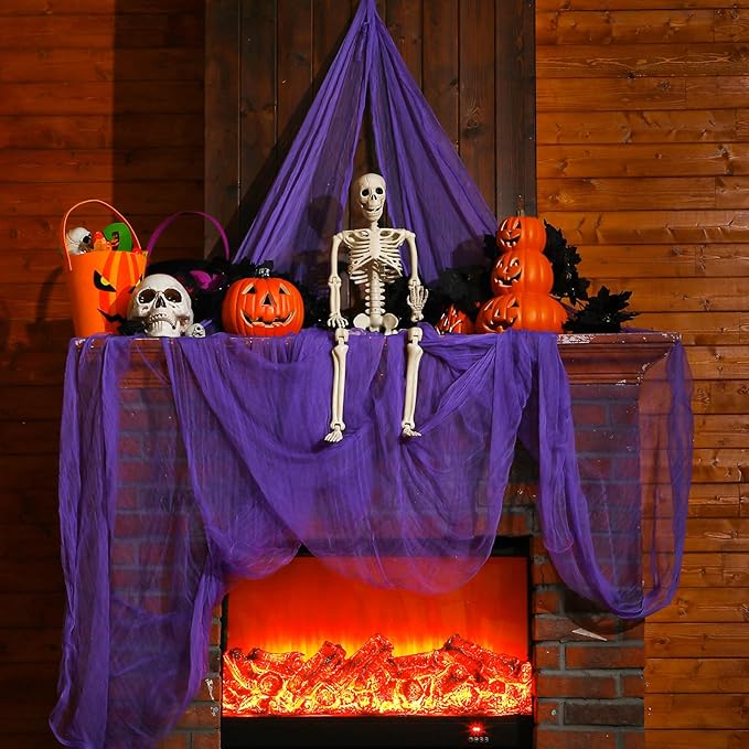 Boao Halloween Cheese Cloth 85 x 394 Inch Purple Cheesecloth Roll for Crafts Large Cotton Muslin Gauze Fabric for Halloween Outdoor & Indoor Spooky Decoration