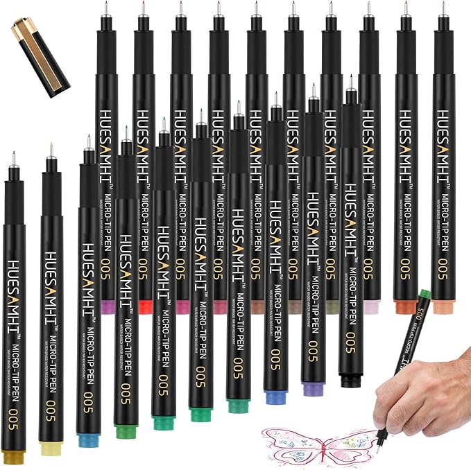 005 Micro Pen,20 Colors Waterproof Ink 0.20mm Fine Tip FineLiner Pens for Art Illustration,Sketching, Anime, Bullet journal,and Technical Drawing