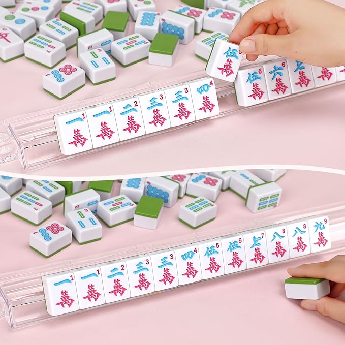 Chinese Mahjong Game Set 146 Qulity Mahjong Green Tiles 1.4-inch Chinese Mahjong Game Set with Blue Printed Carrying Bag [中式麻將 專業套裝](Tiles ONLY, Racks Not Included)