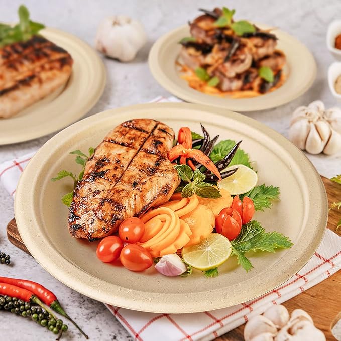 Gezond Compostable Paper Plates - 700pcs Biodegradable Heavy-duty Brown Plates Set for Party
