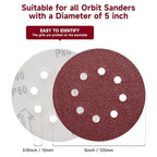 100 PCS 5 Inch Sanding Discs 180 Grit, Round Hook and Loop Sandpaper for Random Orbital Sander