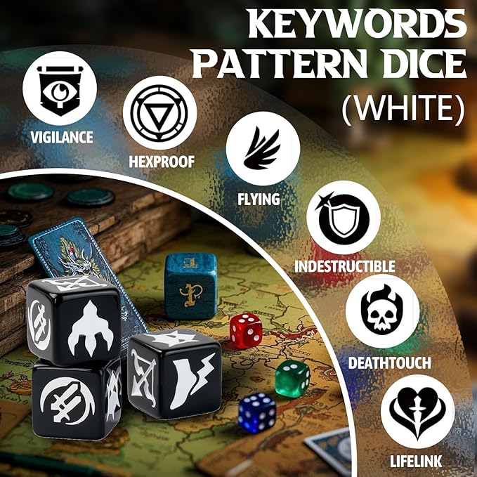 48 Pieces Abilities Keywords Counter Dice MTG Dice 1/+1 Counters Bulk Creature Stats Buff Tokens Dice Set for Magic The Gathering, MTG, TCG, Card Games Accessories (Multicolor)