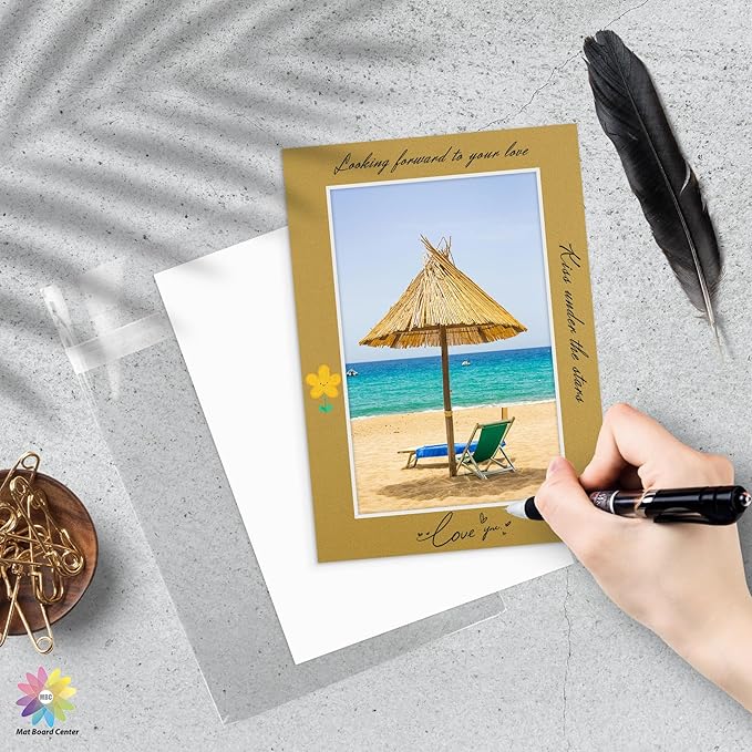 Mat Board Center, Pack of 10, 5x7 for 4x6 Mix Color Mat Kit - Acid Free, 4-ply Thickness, White Core - Includes Backing Boards and Clear Bags - for Pictures, Photos, Framing