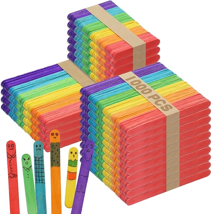 1000PCS Colored Sticks for Craft, 3 Sizes(2.5",4.5",6") Colorful Rainbow Wooden Popsicle Sticks Bulk for Home Decoration Project Kid Classroom Art DIY Craft Supplies School Activities