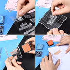 7 Pieces Clear Stamp Blocks, driew Clear Acrylic Stamping Blocks Tools Set with Grid and Grip Decorative Stamp Blocks for Scrapbooking Crafts, Cards, Schedule Book