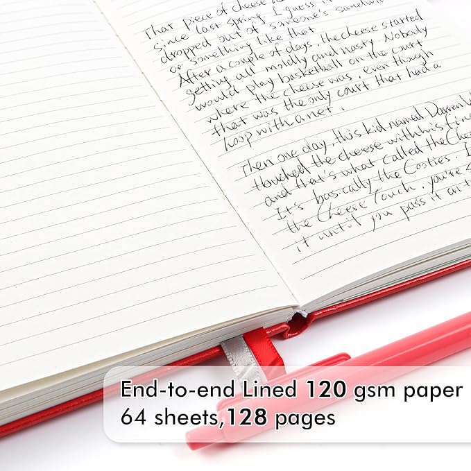 feela 5 Pack Journal Notebook Bulk for School, Hardcover Business Notebooks Classic Ruled Lined Journals with Pen Holder for Work Note Taking, with 5 Black Pens, 120 GSM, 5.1”x8.3”, A5, Red