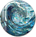 My Photostation.com 31.5''(80cm) Diameter Ocean Wave in Blue Mosaic Round Glass Wall Art Tempered Glass Printing Wall Decor Large Wall Art Wall Hangings