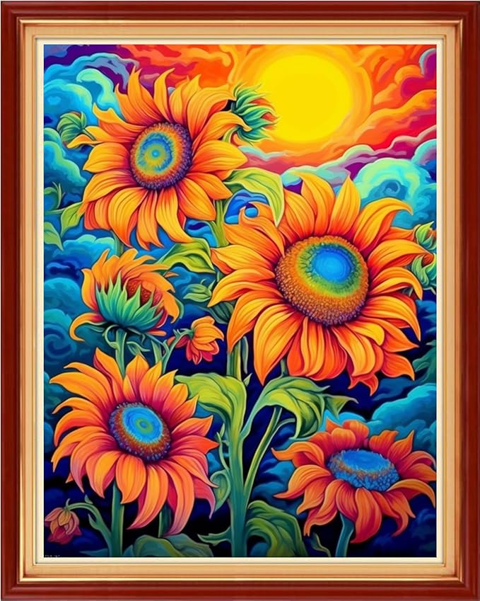 Joyhoor Cross Stitch Kits for Beginners Stamped Cross-Stitch Supplies Needlework preprint Embroidery Kits for Adults DIY Needlepoint Kits Embroidery Patterns 11CT-Sunrise and Sunflower 16x20 inchs