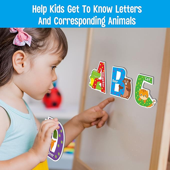 26 Magnetic Alphabet, Uppercase Letters with Adorable Zoo Animal Alphabet ABC Fridge Magnets Educational Spelling Learning Games Toys Set for Kids, Toddlers 3 4 5 Years Old