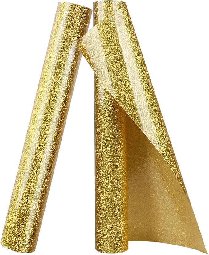TORC Gold Glitter HTV Heat Transfer Vinyl 2 Rolls Iron on Vinyl for T Shirts Crafts 12 inch x 5 ft