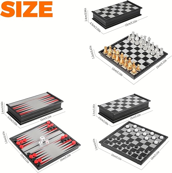 Chess Board Game Set Mini Magnetic Chess Kit Table Game with Folding Case 5'' Portable 3 in 1 Chess Checkers Backgammon Set Travel Game 2 Players