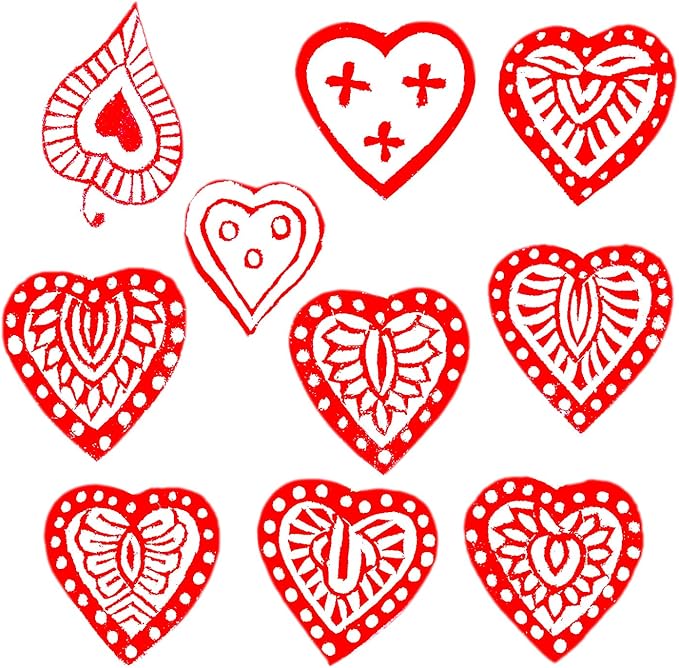 Royal Kraft Heart Wooden Printing Stamps (Set of 10) - DIY Henna Fabric Textile Paper Clay Pottery Blocks Htag2170