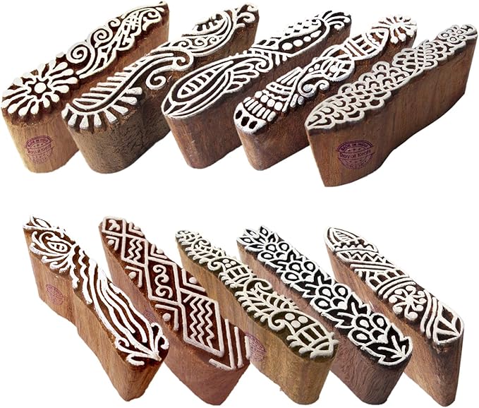 Pottery Printing Blocks Rural Border Shape Wood Stamps (Set of 10) Htag2158