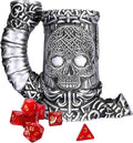 Dice Tower Mug, Dice Rolling Tower, Comes with 7 PCS Dice Set, Suitable for DND Dungeons and Dragons, Tabletop Games, Available As Drink Holder, D&D Gifts, DND Accessories (Silver Skull)