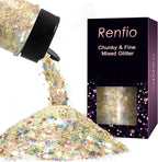 Renfio Opal Chunky Glitter, 1.75oz/50g Glod Glitter, Dreamy High Sparkle Glitter for Crafts Holographic Fine Glitter Mix Iridescent Glitters Flake for Resin Nails Hair DIY Snow Globe - Autumnal Lake