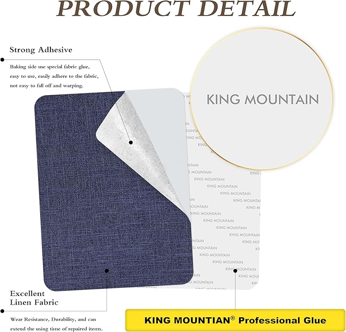 KING MOUNTAIN Fine Linen Repair Patches, Self-Adhesive Linen Fabric Patches, 8X11 inch 2 PCS, Multi Color, Can be Used for Linen Sofa Repair and Linen Clothes Repair(8" x 11"-2PCS, Dark Blue 1.0)