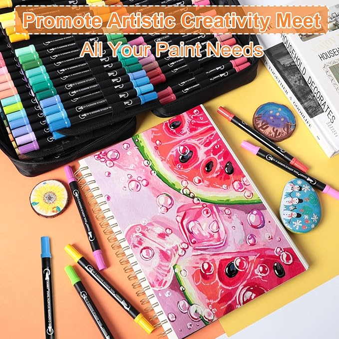 124 Colors Acrylic Paint Pens, Dual Tip Acrylic Paint Markers with Brush Tip and Fine Tip, Acrylic Pens for Rock Painting, Wood, Canvas, Stone, Glass, Ceramic,DIY Crafts Making Art Supplies