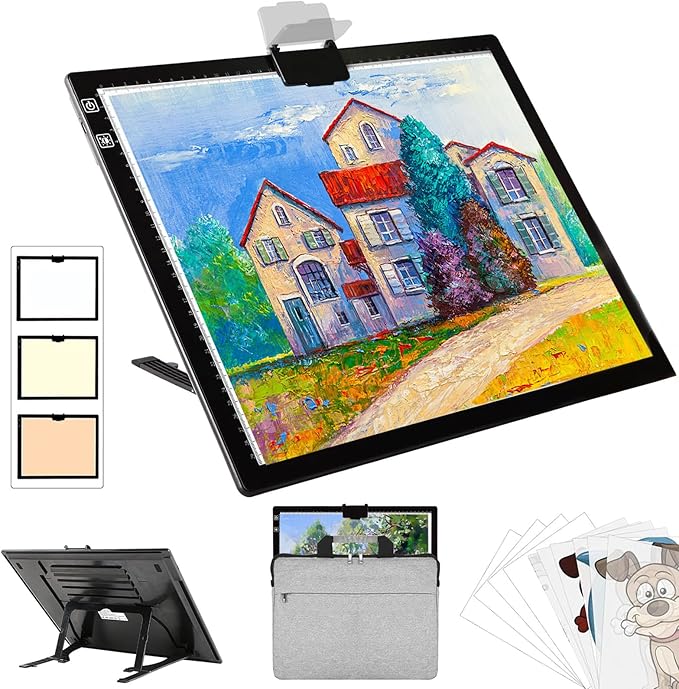Rechargeable A3 LED Diamond Art Light Board,Tracing Light Box with Stand and Clip,3 Colors Mode Wireless Copy Pad for Diamond Painting,Weeding Vinyl,Sketching & Drawing