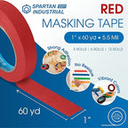 Spartan Industrial - 1" X 60 yd Red Masking Tape - 12 Colored Tape Rolls for Bundling, Labeling, and More - No Residue, 5.5 Mil