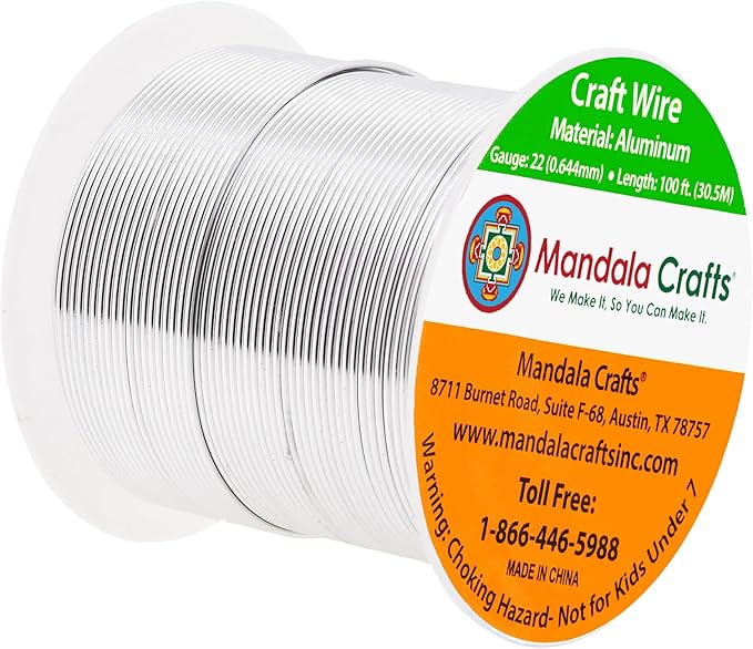 Mandala Crafts 22 Gauge Anodized Aluminum Craft Wire for Jewelry Making - 100 FT Colored Flexible Silver Tone Wire - Bendable for Bonsai Armature Crafting Sculpting