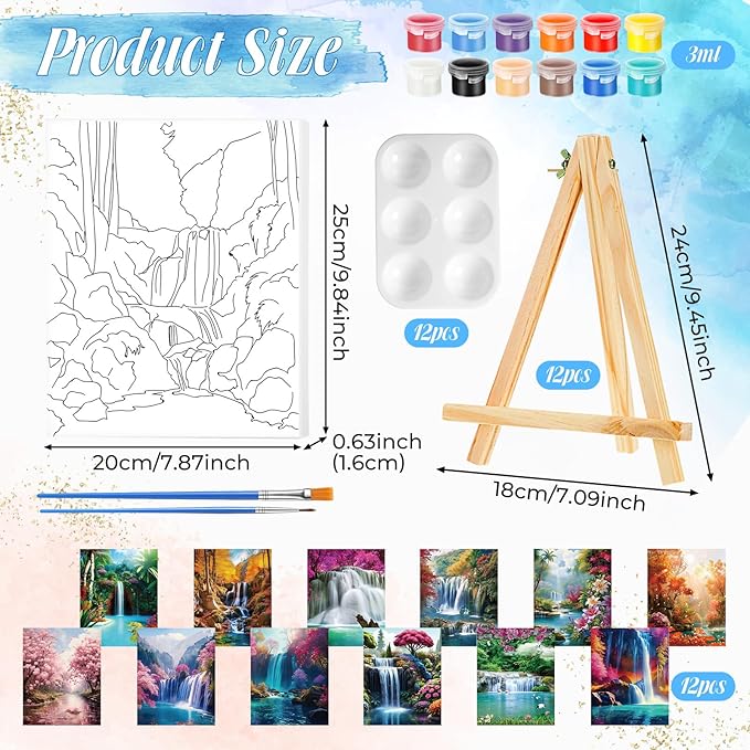 Zhanmai 12 Pack Pre Drawn Canvas for Painting Sip and Paint Kit 8" x 10" Paint Party Set Canvas Painting Pre Printed Canvases for Party Favor DIY Virtual Adult's Date Night(Realistic Landscape)