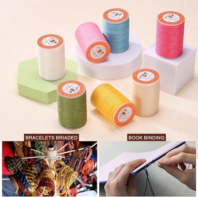 uxcell Round Leather Sewing Waxed Thread, 55m / 60 Yards Polyester Wax String, 0.80mm Wax Stitching Cord for Leather Crafts, Bookbinding, Bracelets Braided, Pink, 2pcs