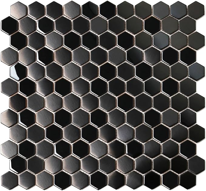 Blujellyfish Hexagon Black Tile Backsplash Metal Mosaic Wall Floor Tiles (Box of 5 Sheets)