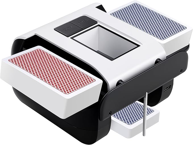 Automatic Card Shuffler, Rechargeable 1-2 Deck Card Dealer Machine, Low Noise Electric Casino Shuffler for UNO, Blackjack, Texas Hold'em, Home Card Games