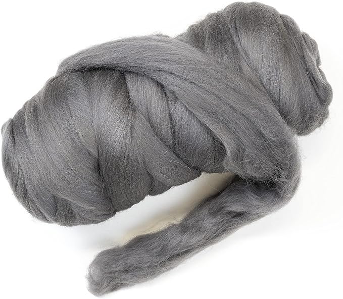 Colored Natural Wool roving, 1 lb. Best Wool for Needle Felting, Wet Felting, handcrafts and Spinning. (Graphite, 1 lb)