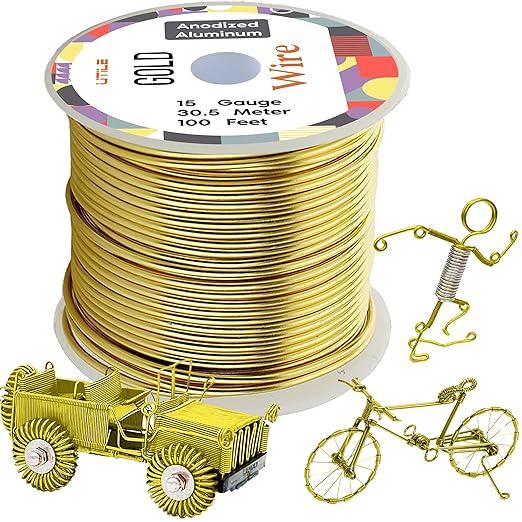 UTILE Armature Aluminum Wire 100 ft 15 Gauge 1.8 mm Anodized Craft Bendable Wire – Sculpting Metal Gold for Bonsai Trees, Clay, Crafts, Plants, Gardening, Beading and Jewelry Making (Gold)