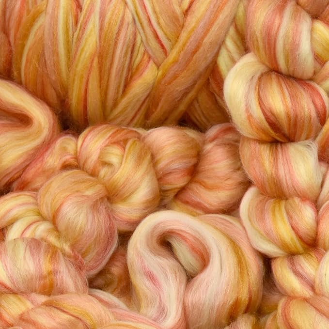 Merino Silk Luxe Tonal Designer Blend. Superfine Merino, Mulberry Silk, Tussah Silk. Top Roving for Spinning or Felting. Golden Flame 1oz