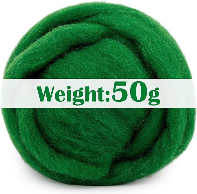 Mayboos Wool Roving Yarn, 1.76oz Colored Natural Wool Roving,Wool Felting Supplies Pure Wool Chunky Yarn for Wet Felting handcrafts and Spinning (Green Color)