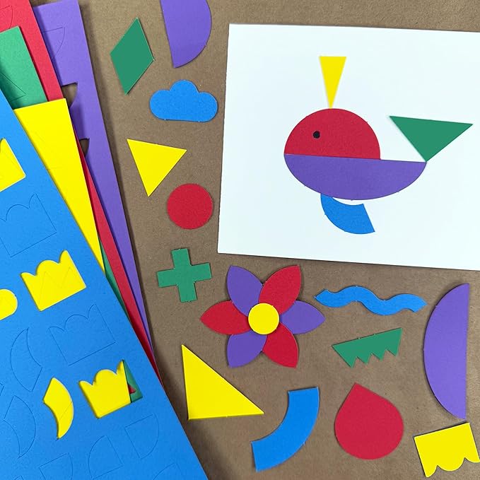 ARTshapes 840 pc Creative Paper Shapes Pack with 70+ Idea Guide - US Made Card Stock - Punch Out Funky DIY Craft Supplies for Whimsical Art Designs, Paper Crafts, and Pattern Play 5 Jewel Colors