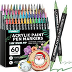 FUMILE 60 Colors Acrylic Paint Markers Dual Tip(Fine and Brush Tip), Acrylic Paint Pens paint Marker for Wood, Rock, Plastic, Glass, Ceramic, Canvas.Acrylic Markers Set for Art.