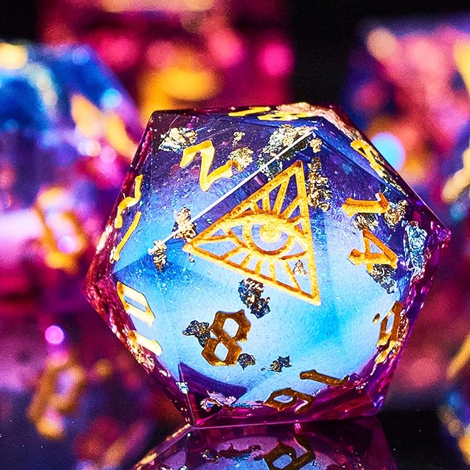 The Eye of Mystery Liquid Core DND Dice Set – Unique Resin Dice Set for Dungeons & Dragons – Red Blue Galaxy Dice Set for D&D Gifts