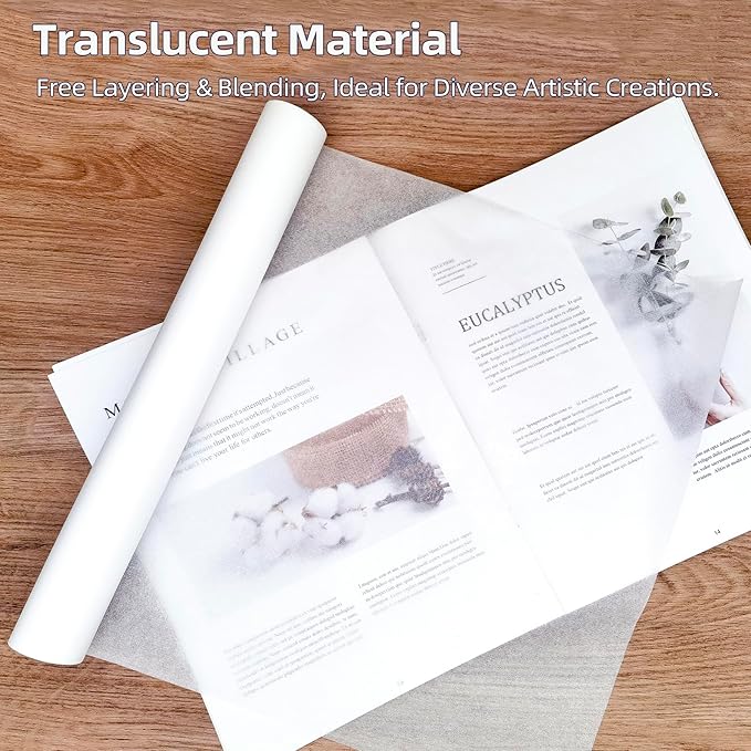 MLNSUNNY 13.8"x787" Artist Teabag Roll Paper - Wet Strength Tissue for DIY Decor, Tracing, Collage, Bookbinding & Repair, Cyanotype, Lanterns Craft