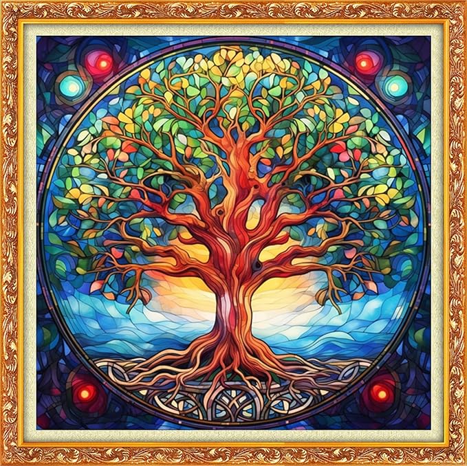 Dimxvean Stamped Cross Stitch Kits,Cross Stitch Kits for Adults Beginners,Embroidery Kits Full Range of Cross Stitch Stamped Kits Needlepoint Kits Cross Stitch Patterns-Magic Tree 18x18 inch
