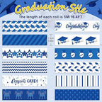 Whaline 12 Rolls Graduation Washi Tape Blue White Congrats Grad Washi Masking Tape Congratulations Star Grad Cap Decorative Paper Stickers for Graduation Scrapbook Gift Wrapping DIY Art Crafts
