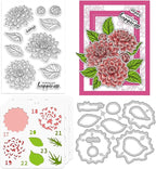 ORIGACH Dahlia Layering Stencil Stamp and Die Set for Card Making, Flower Stencil Template Silicone Clear Stamps and Metal Die Sets for DIY Scrapbooking Photo Album Crafting