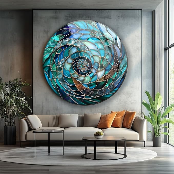 My Photostation.com 31.5''(80cm) Diameter Ocean Vortex Spiral Round Glass Wall Art Tempered Glass Printing Wall Decor Large Wall Art Wall Hangings
